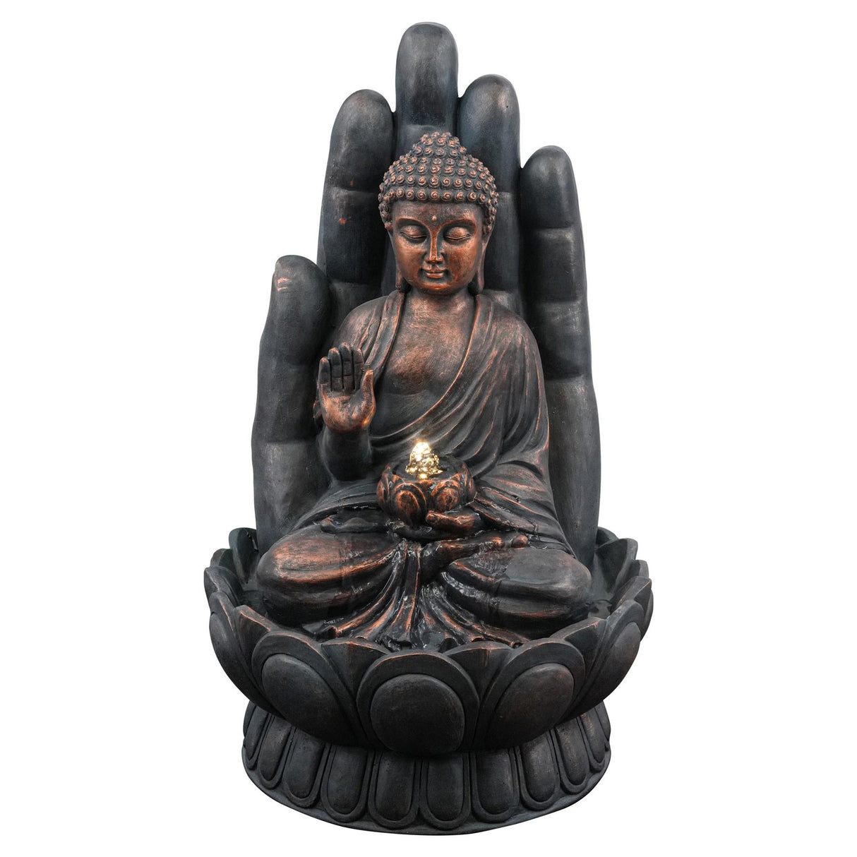 Palm Buddha Water Feature Outdoor With LED by GEEZY - UKBuyZone