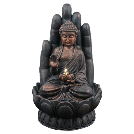Palm Buddha Water Feature Outdoor With LED by GEEZY - UKBuyZone