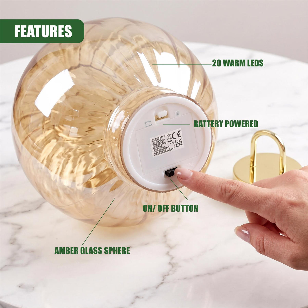 Light Up Glass Bauble, 20cm