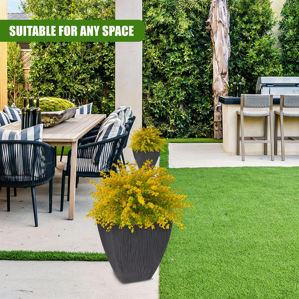 Large Anthracite Square Outdoor Flower Pot by GEEZY - UKBuyZone