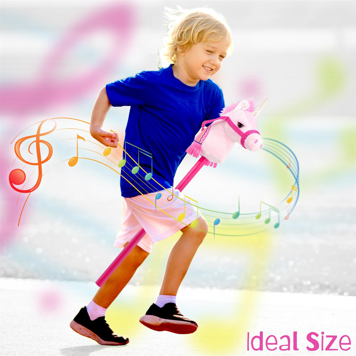 Kids Pink Unicorn Hobby Horse Toy with Sounds by The Magic Toy Shop - UKBuyZone