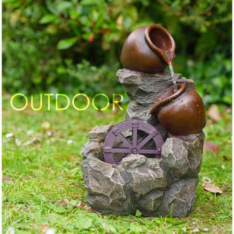 Cartwheel Solar Water Feature Outdoor With LED by GEEZY - UKBuyZone