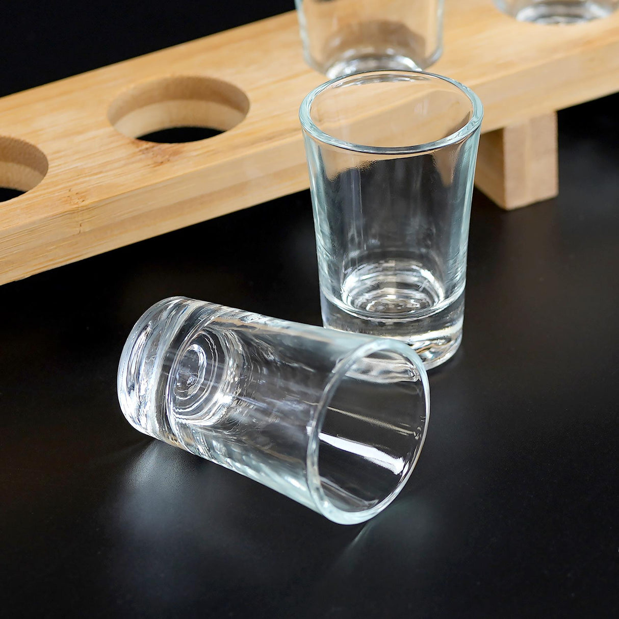 Set of 6 Shot Glasses with Wooden Holder - 40ml by GEEZY - UKBuyZone
