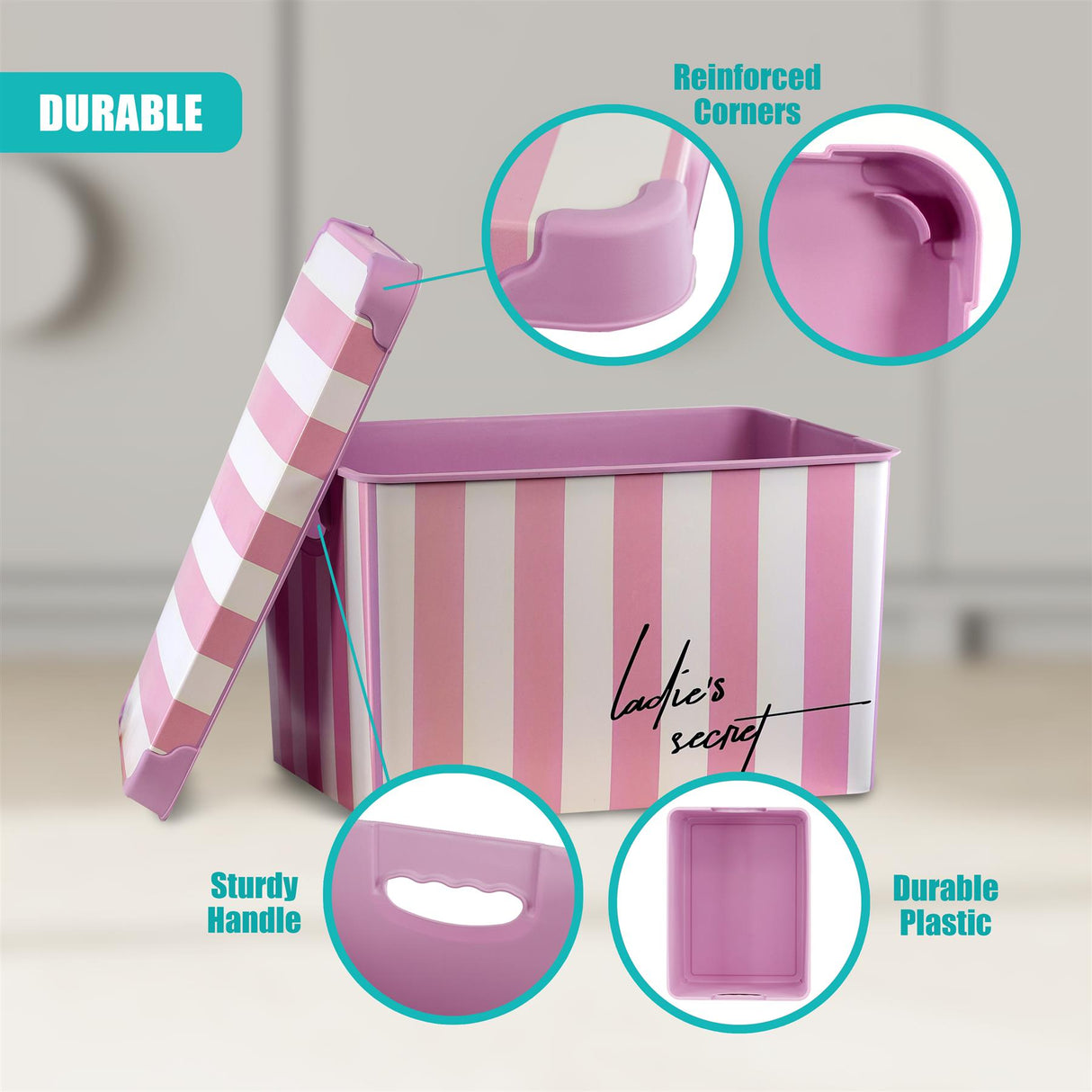 Pink Storage Boxes with Lids - Set of 3 by GEEZY - UKBuyZone