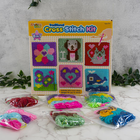 6 in 1 Traditional Cross Stitch Kit for Kids by The Magic Toy Shop - UKBuyZone