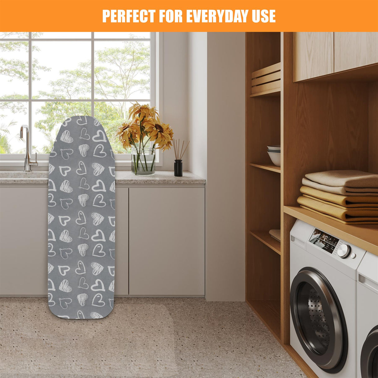 Ironing Board Cover - Grey Hearts (122 x 38 cm) by GEEZY - UKBuyZone