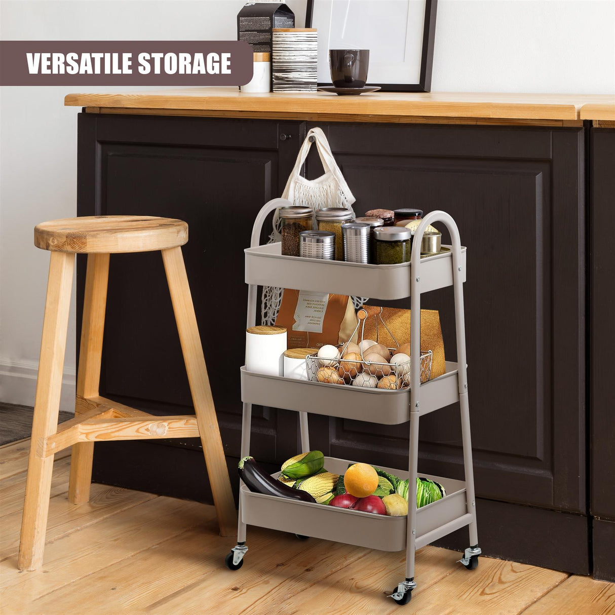 3 Tier Storage Trolley on Wheels by GEEZY - UKBuyZone