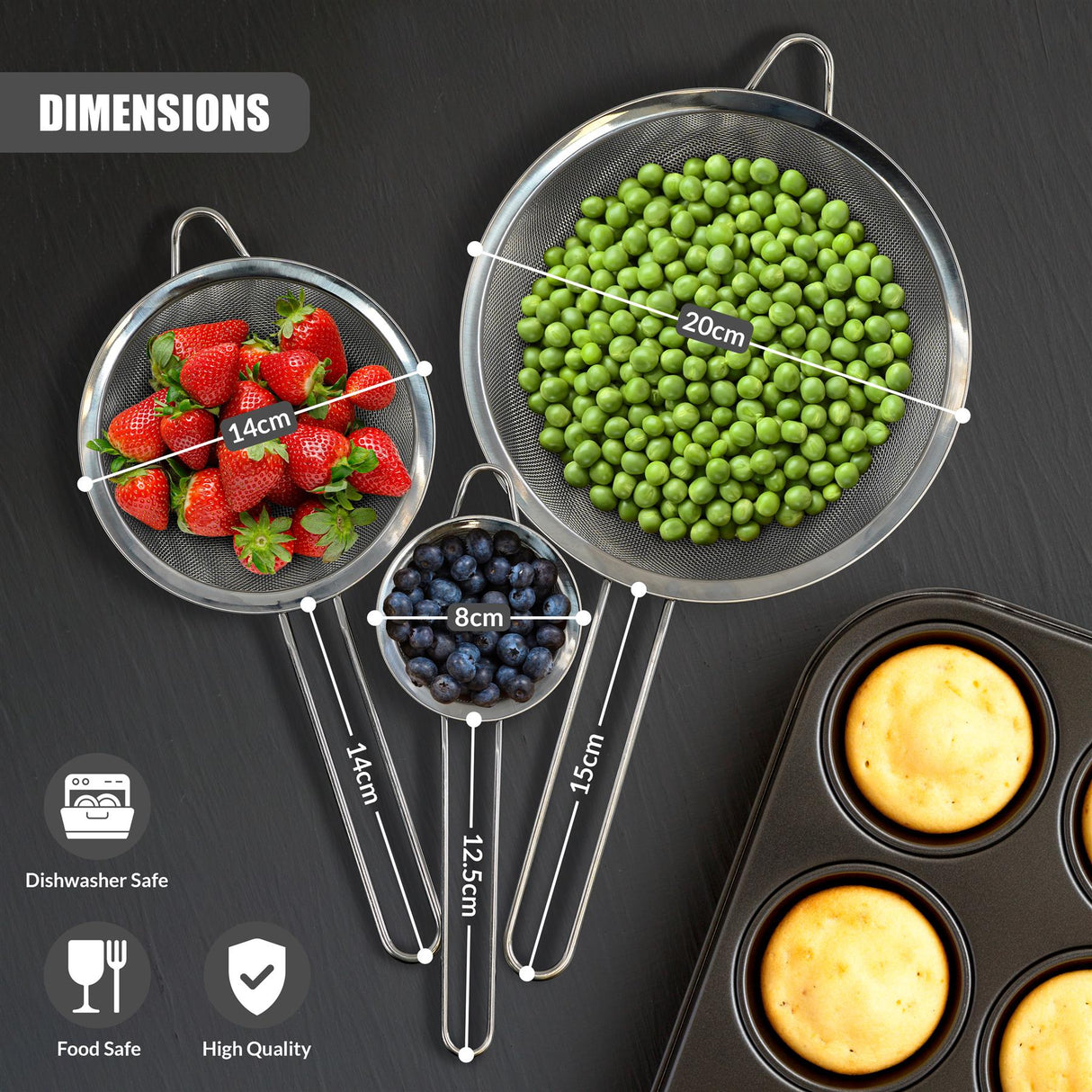 Stainless Steel Sieve Strainers Set of 3 by GEEZY - UKBuyZone