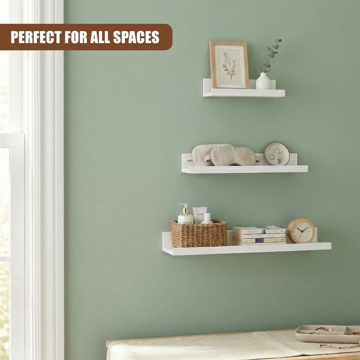 White Floating Wall Shelves Set of 3