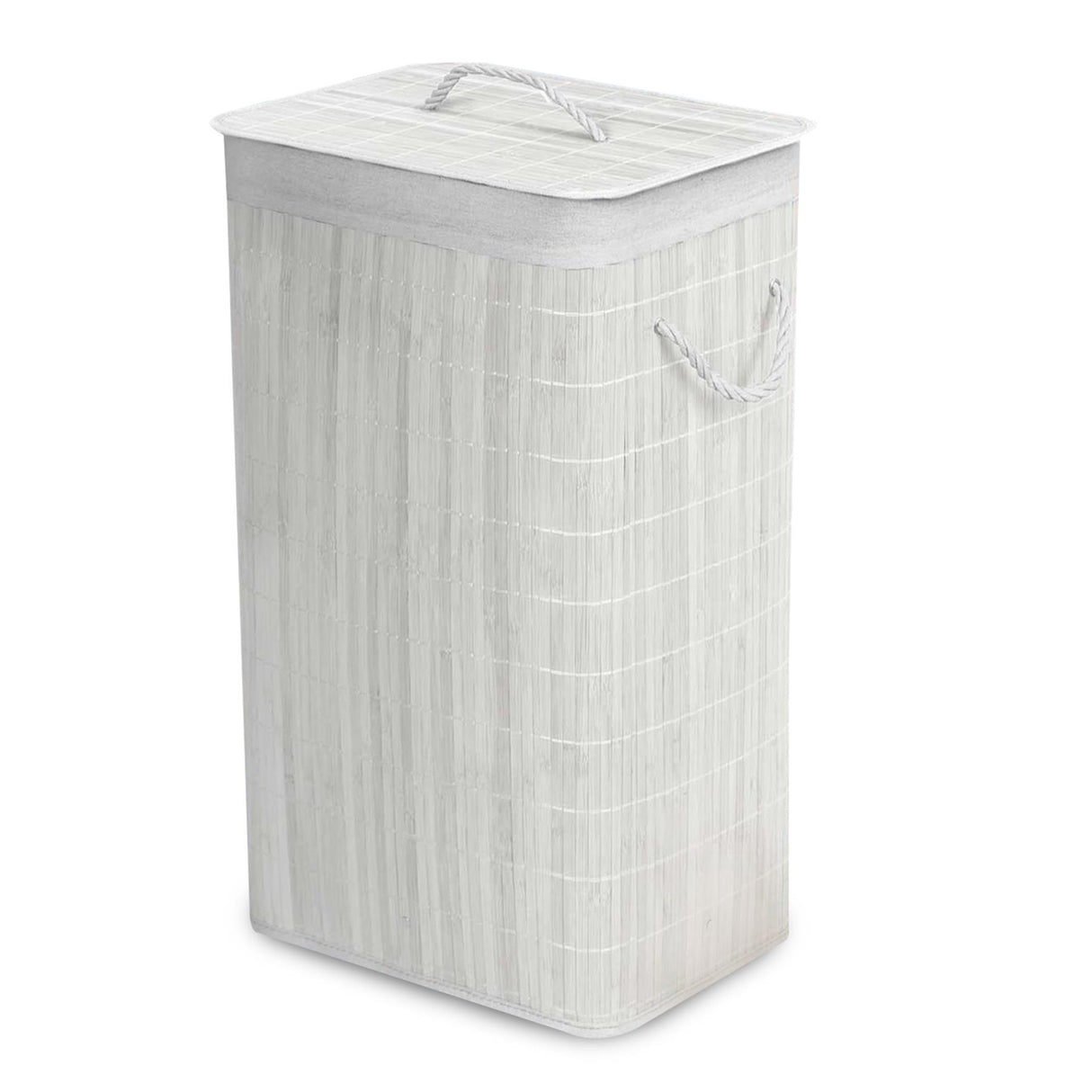Rectangular Bamboo Laundry Hamper with Lid, White by GEEZY - UKBuyZone