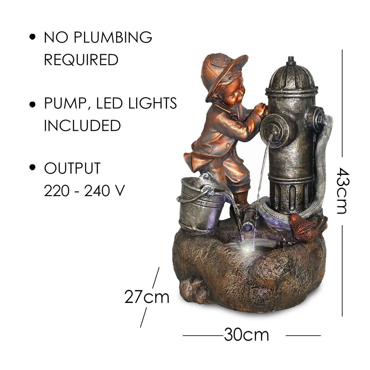 Fire Hydrant Water Feature Outdoor With LED by GEEZY - UKBuyZone