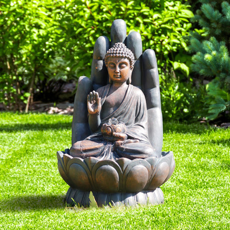 Palm Buddha Water Feature Outdoor With LED by GEEZY - UKBuyZone