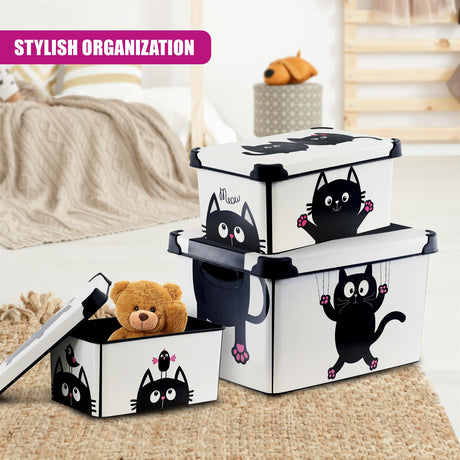 Cat Themed Storage Boxes with Lids - Set of 3 by GEEZY - UKBuyZone