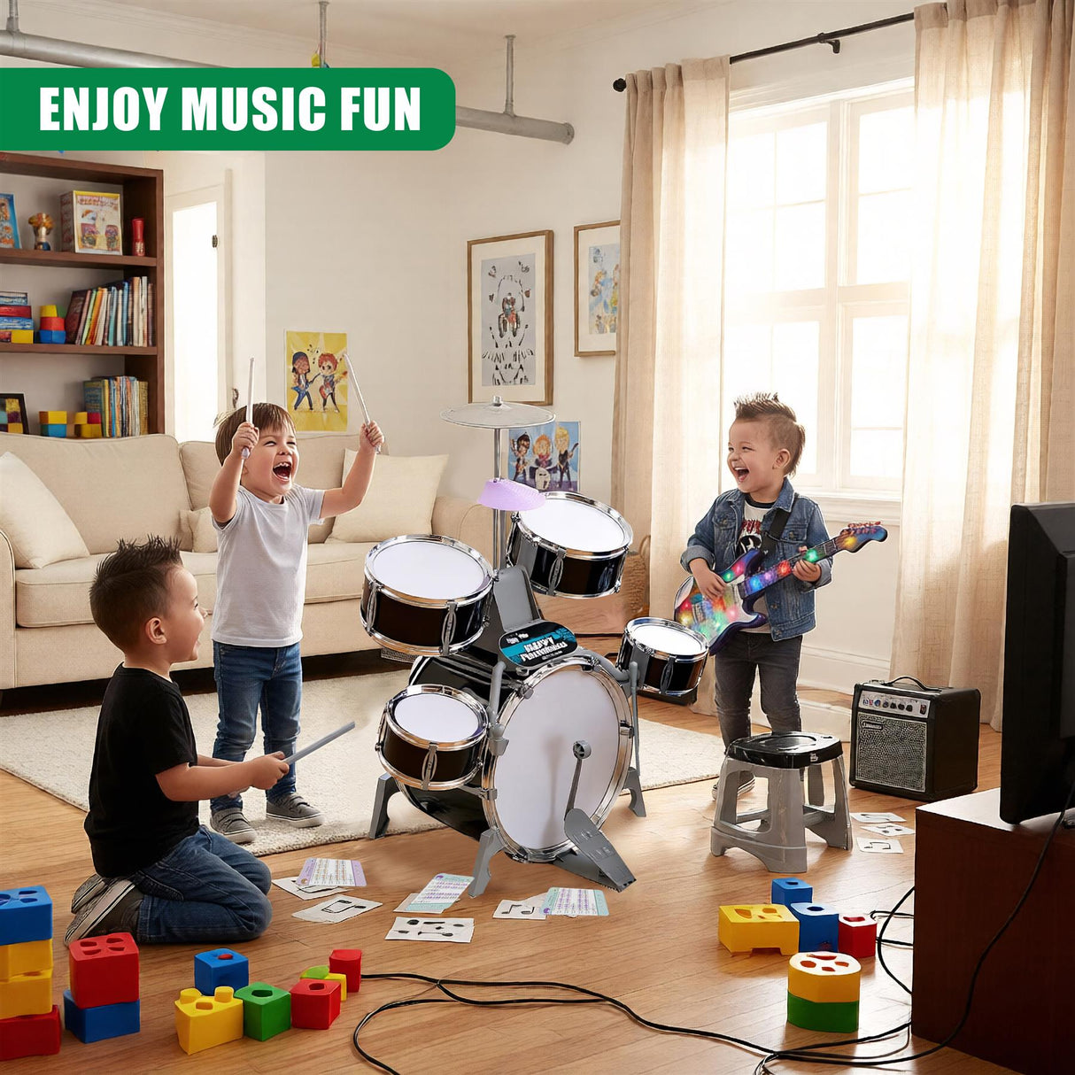 Black Multi functional Kids Jazz Drum Set