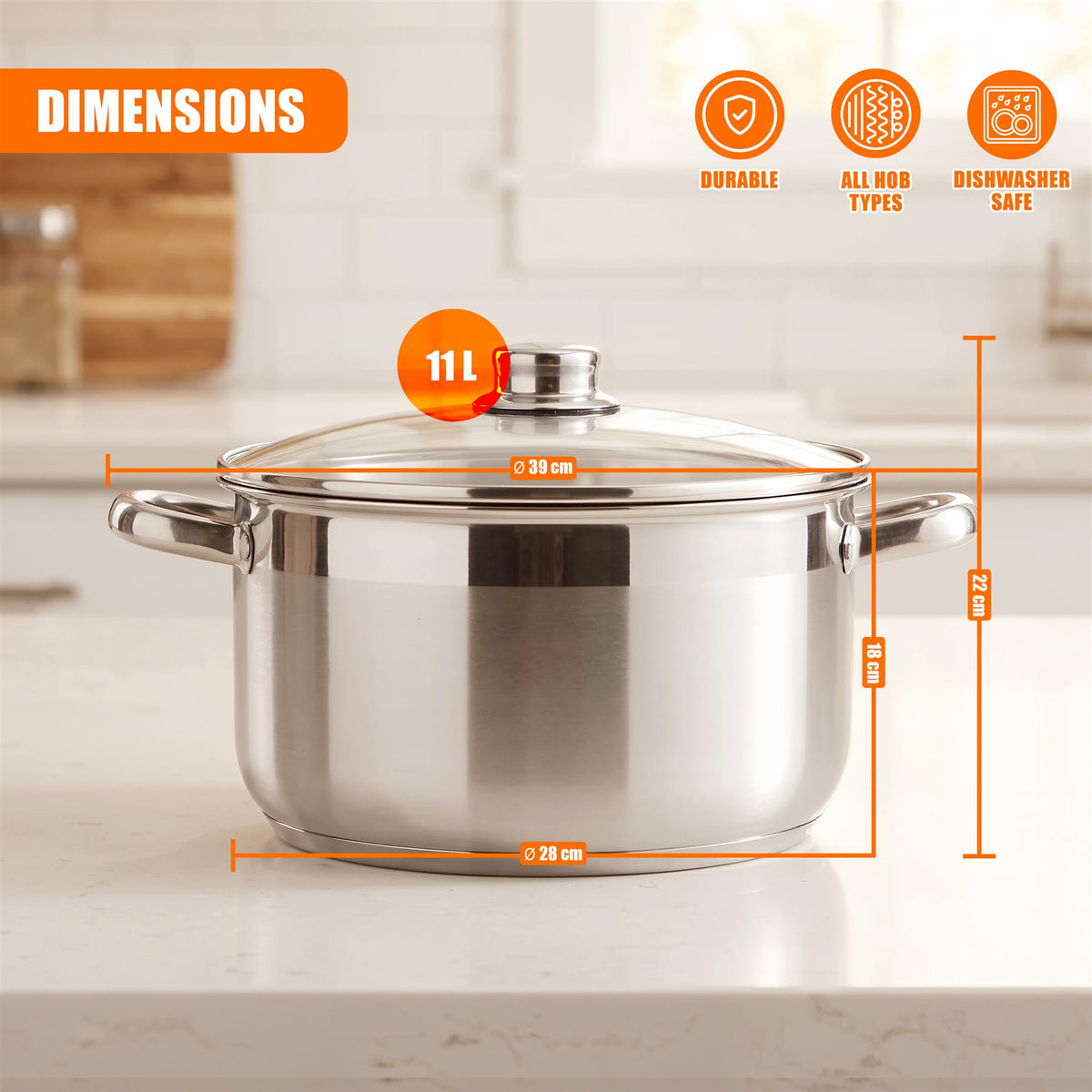 Stainless Steel Stock Pot with Lid - 11.5 L