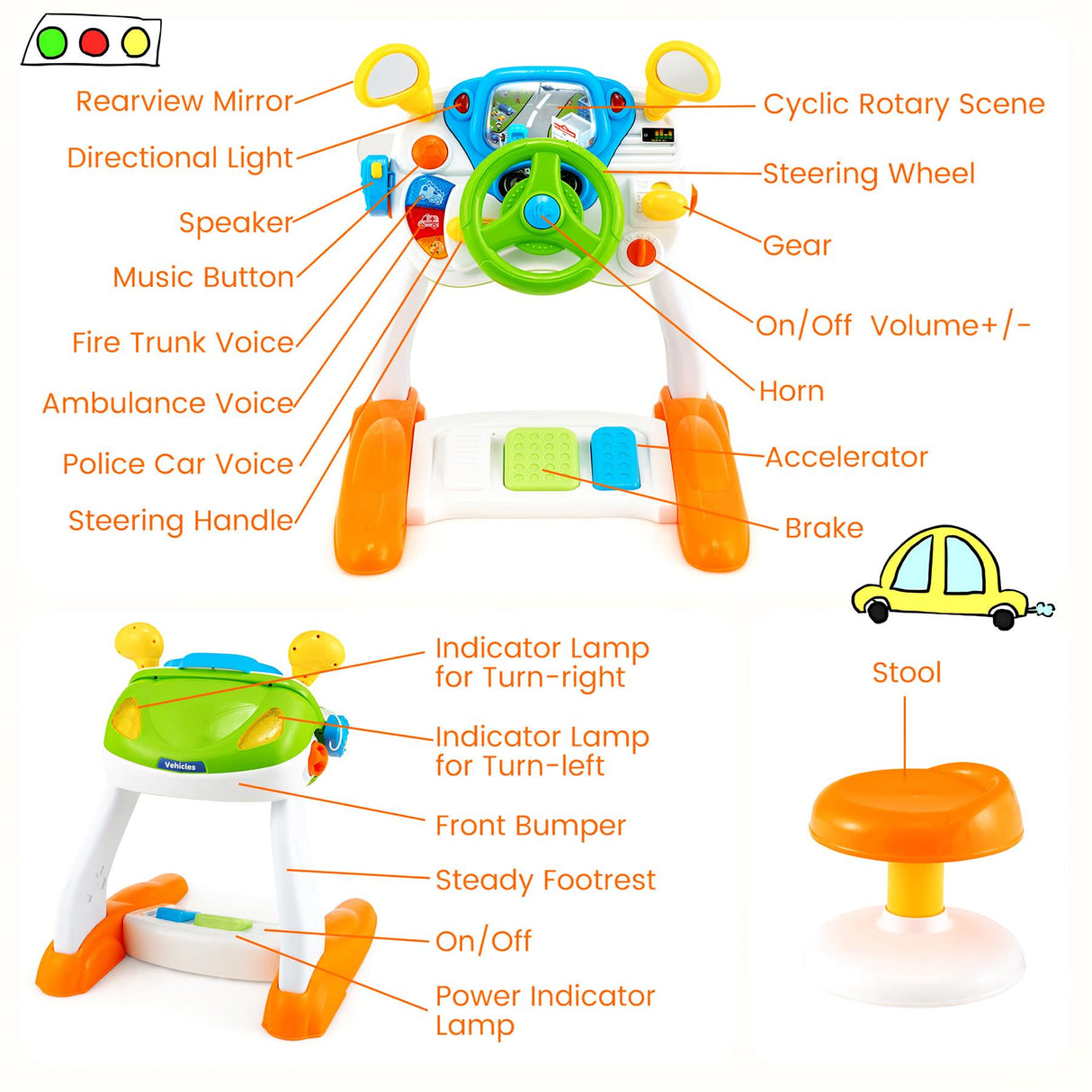 Freestanding Electronic Steering Wheel Driving Simulator Toy