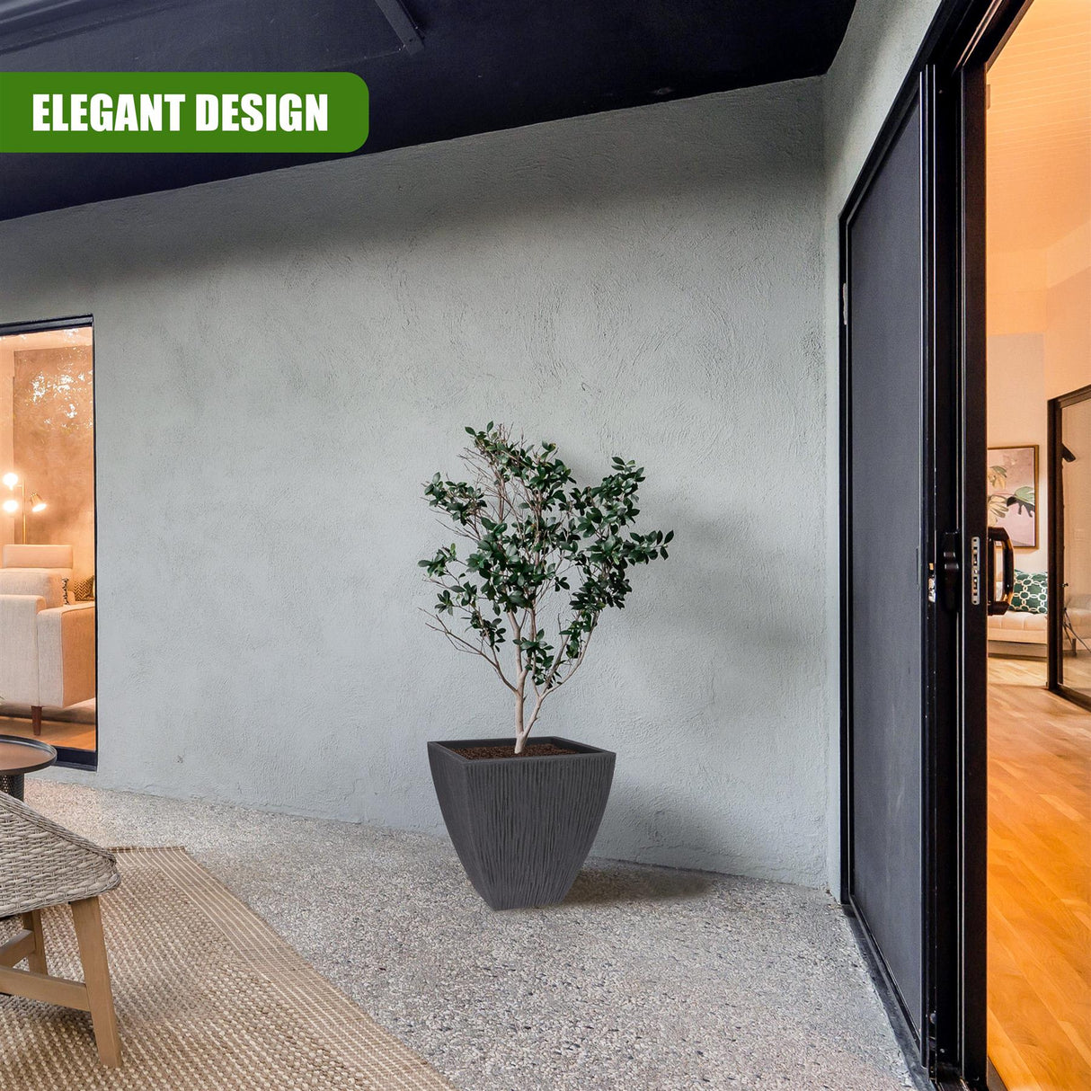 Large Anthracite Square Outdoor Flower Pot by GEEZY - UKBuyZone