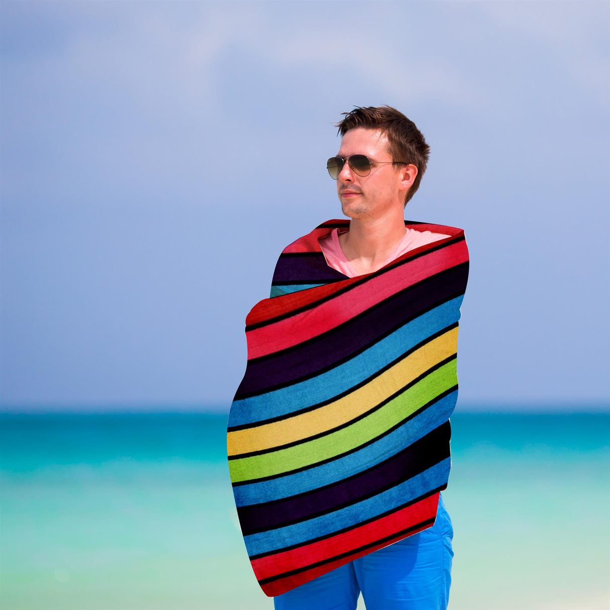 Velour Striped Beach Towel Crimson Skyline by Geezy - UKBuyZone