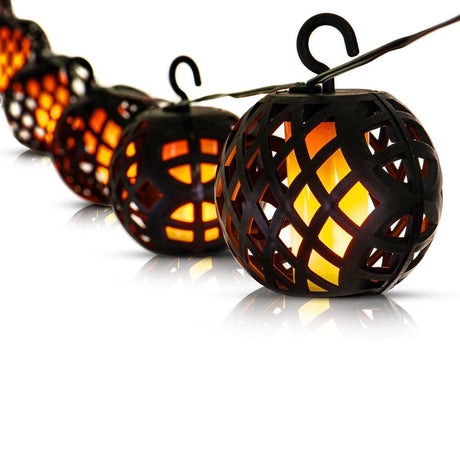 Solar LED Rattan Ball Flame Effect String Light by Geezy - UKBuyZone