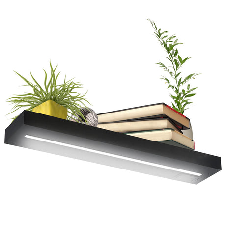 Black Floating Wooden Wall Shelf with LED Lights - 60cm by GEEZY - UKBuyZone