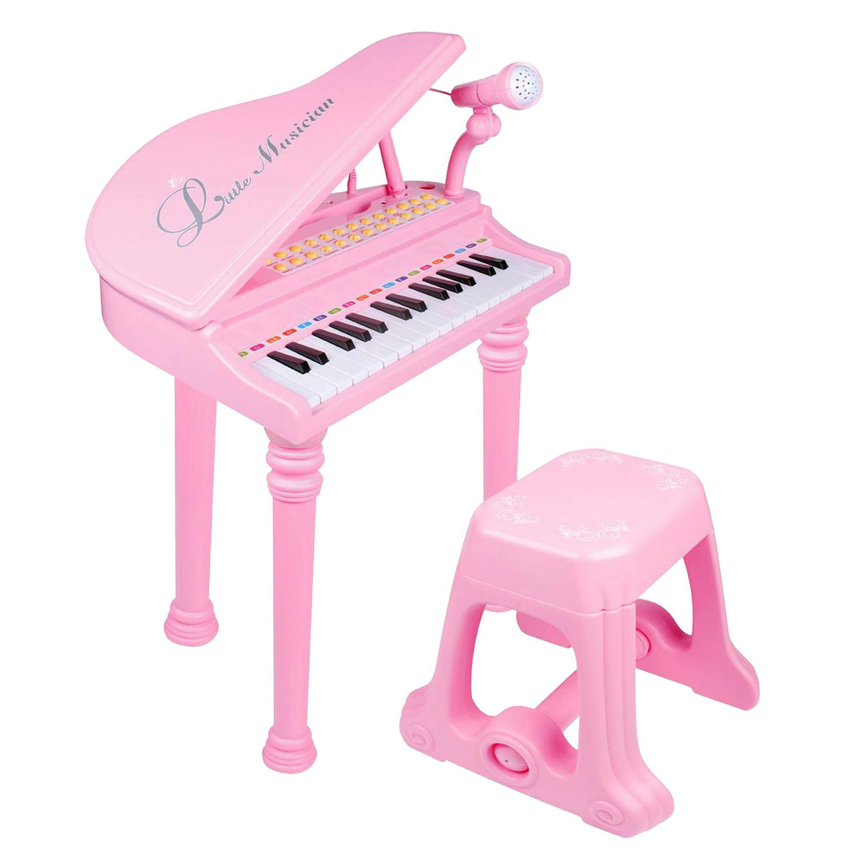 Pink Electronic Piano With Microphone and Stool by The Magic Toy Shop - UKBuyZone