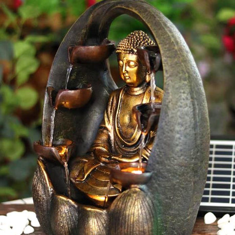 Golden Buddha Solar Water Feature Outdoor With LED by GEEZY - UKBuyZone