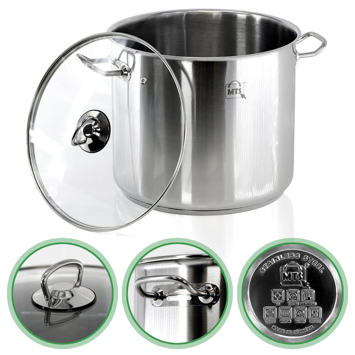 Stainless Steel Stock Pot with Glass Lid - 20 L