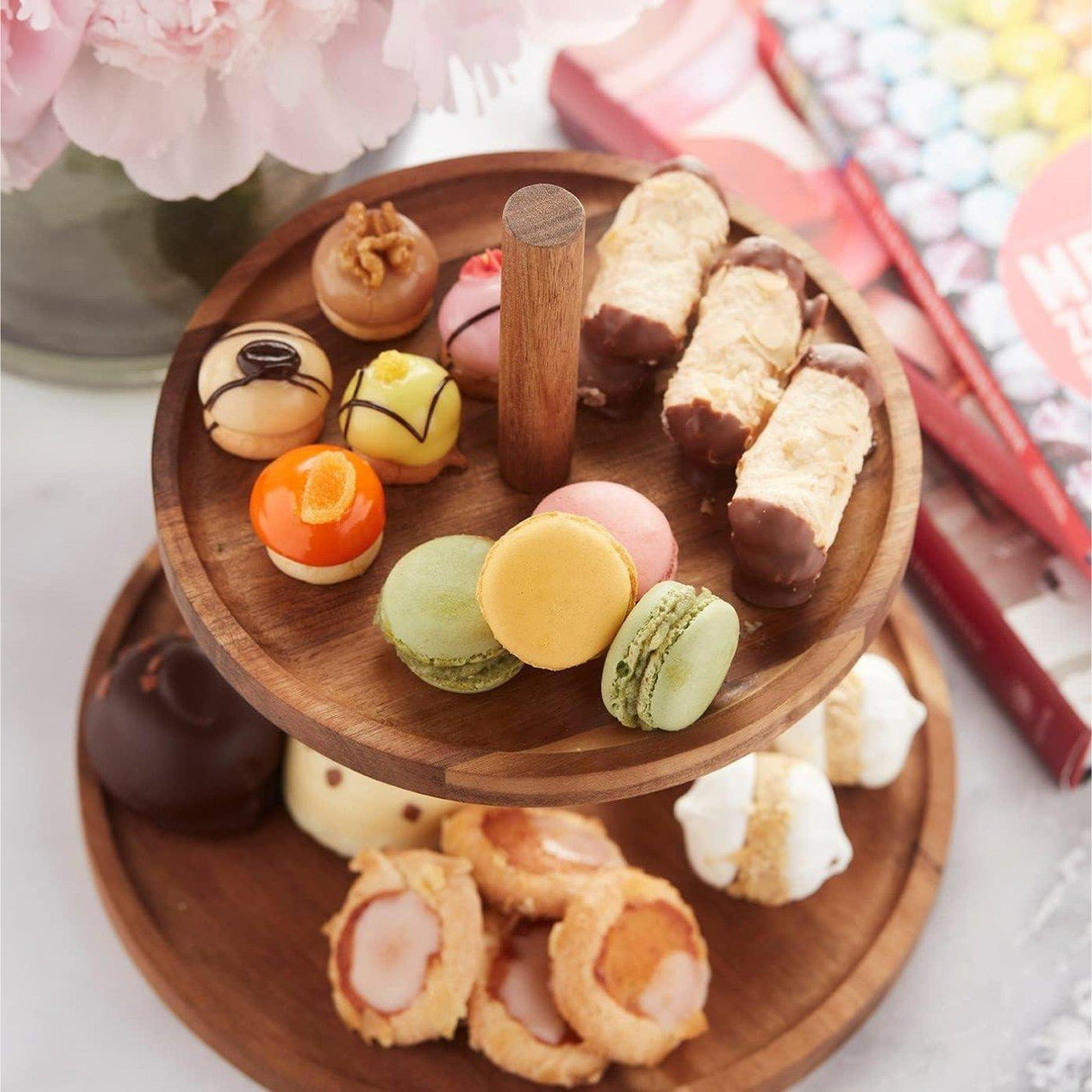 2-Tier Acacia Wooden Afternoon Tea Stand by GEEZY - UKBuyZone