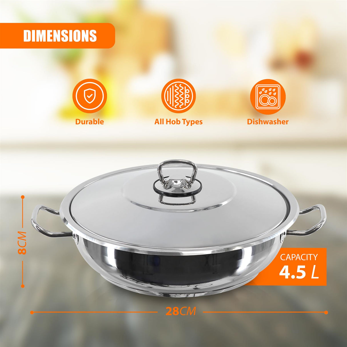 Gastro Shallow Pot With Lid 28 x 8 cm by GEEZY - UKBuyZone