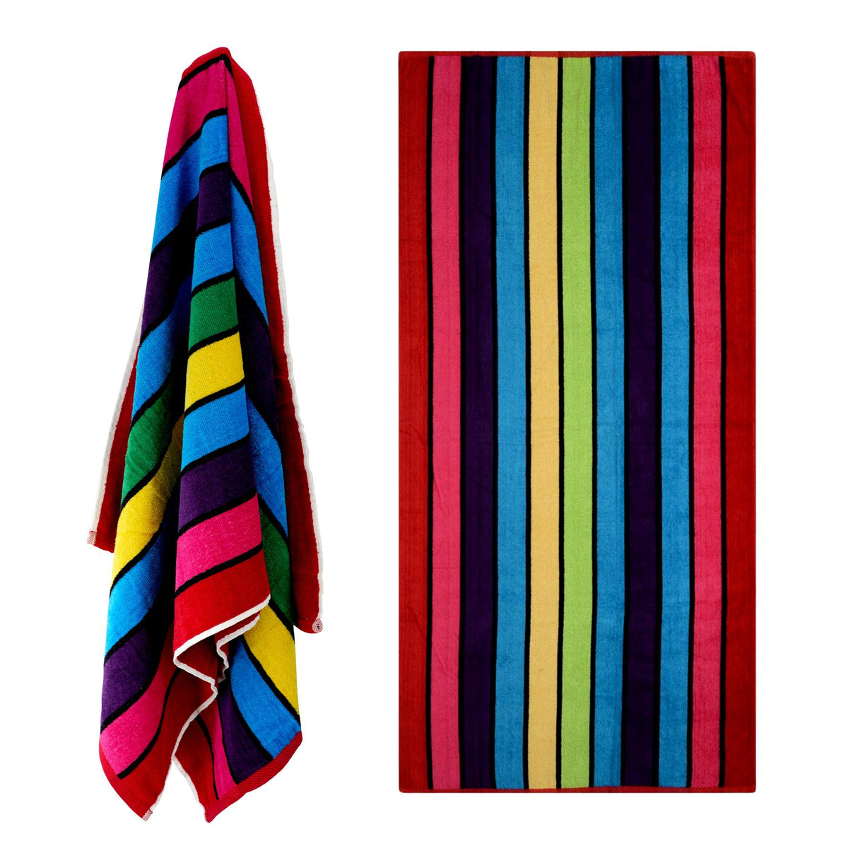 Velour Striped Beach Towel Crimson Skyline by Geezy - UKBuyZone