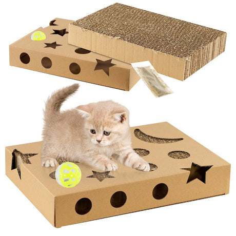 Cat Box Scratching Pad With Catnip & Toy Ball by GEEZY - UKBuyZone