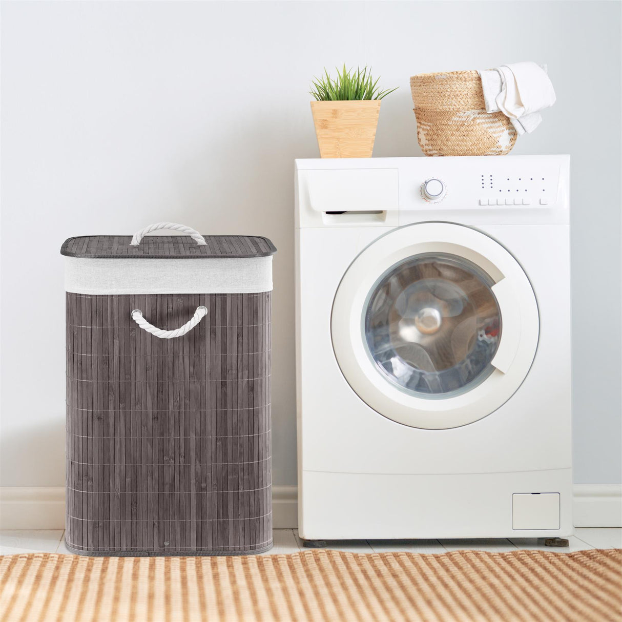 Grey Bamboo Laundry Hamper 72L