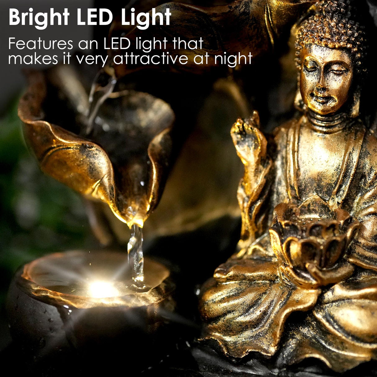 Buddha Water Feature Indoor With LED by GEEZY - UKBuyZone