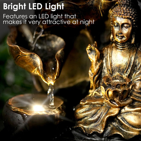 Buddha Water Feature Indoor With LED by GEEZY - UKBuyZone