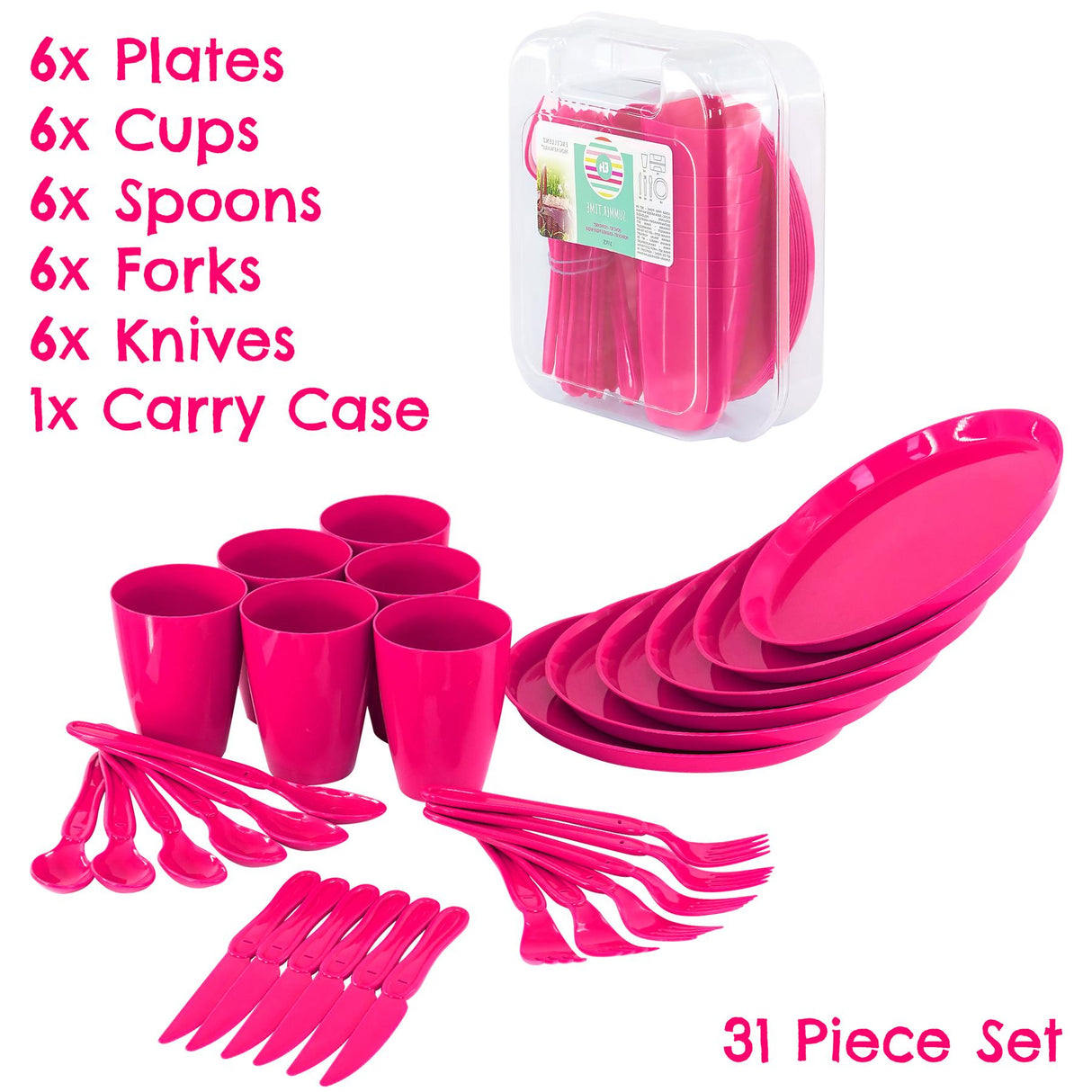 Pink Camping Set For Six 31 Pieces by GEEZY - UKBuyZone