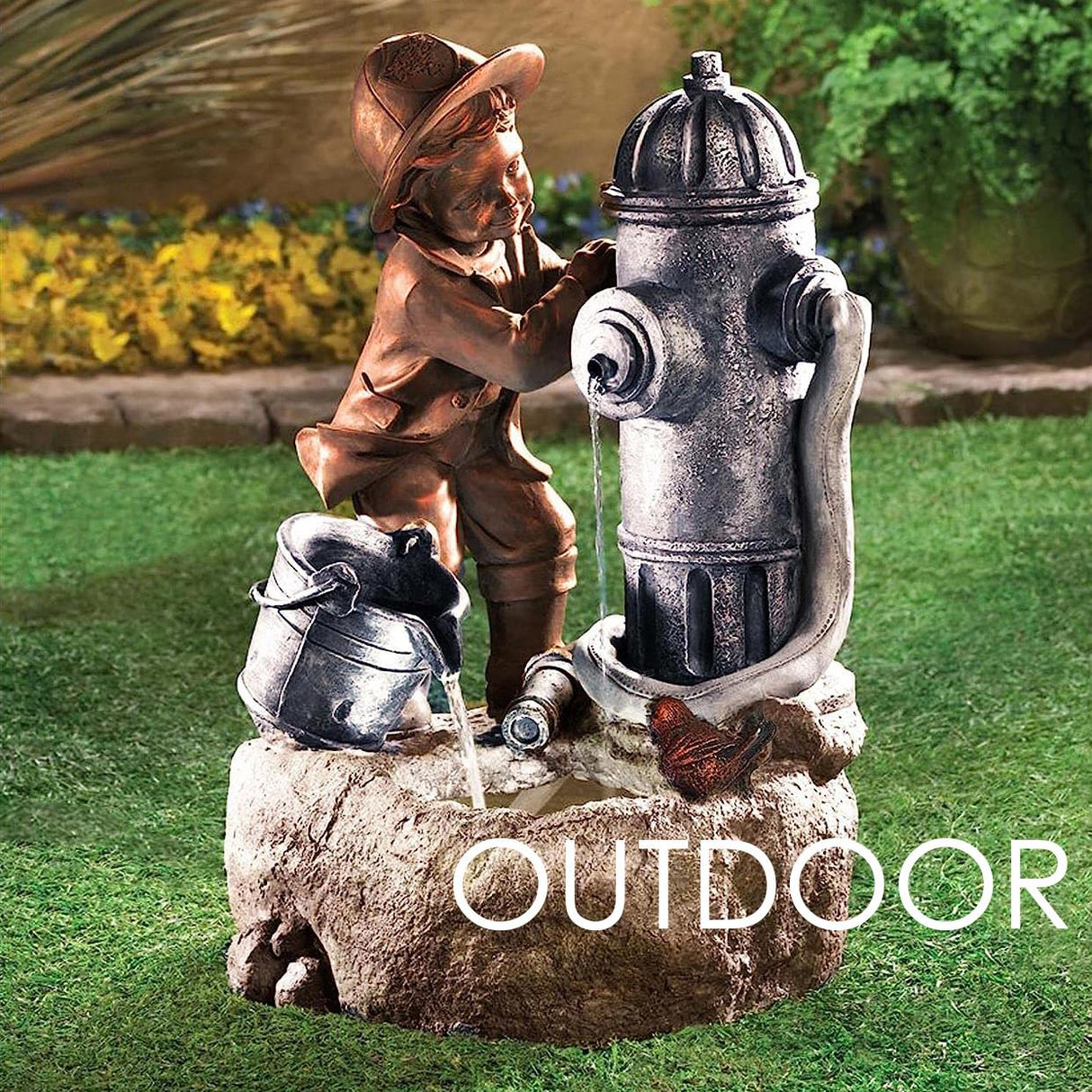 Fire Hydrant Water Feature Outdoor With LED by GEEZY - UKBuyZone