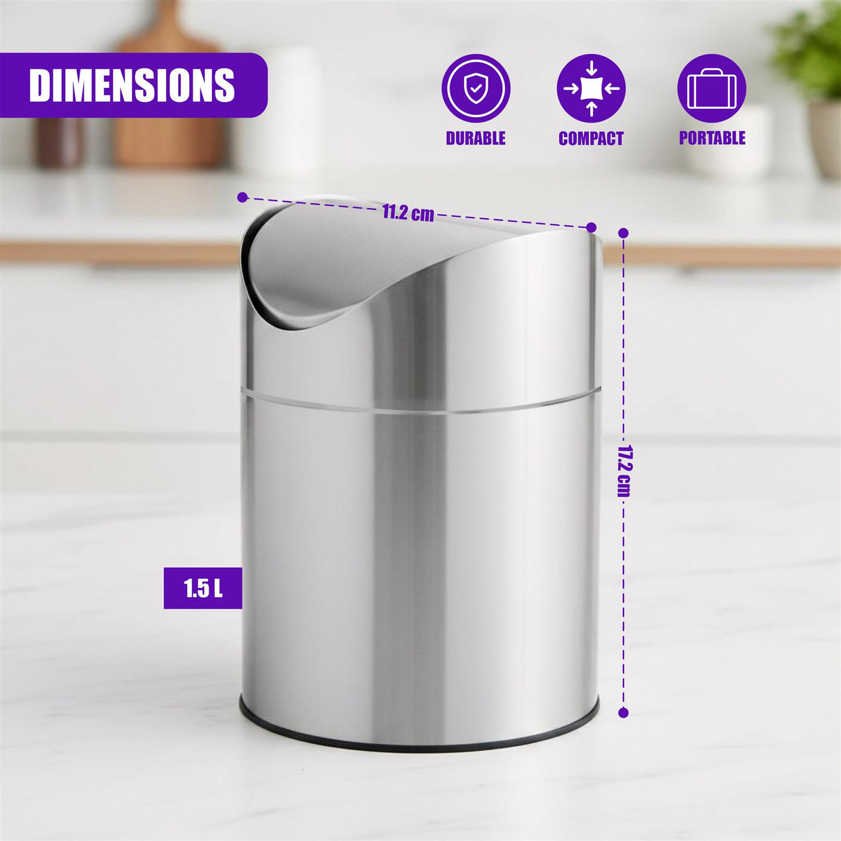 Stainless Steel Mini Swing Bin 1.5 L