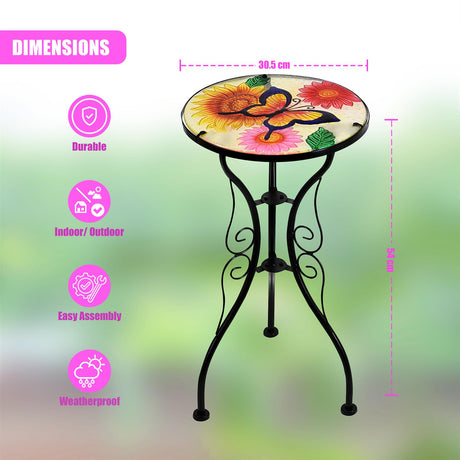 Round Side Garden Mosaic Table  With Flowers and Butterfly Design by Geezy - UKBuyZone