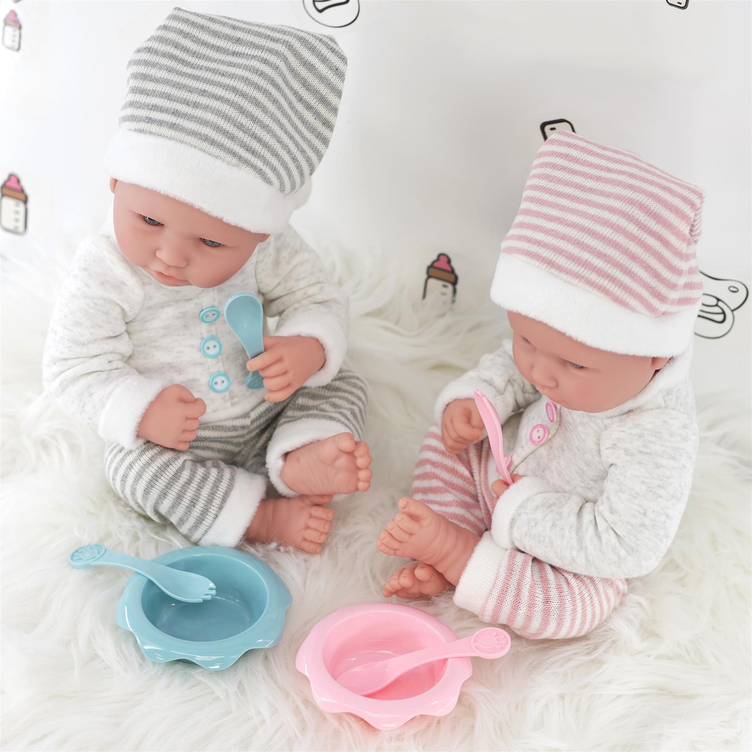 Twin Baby Dolls Dummy and Feeding Set