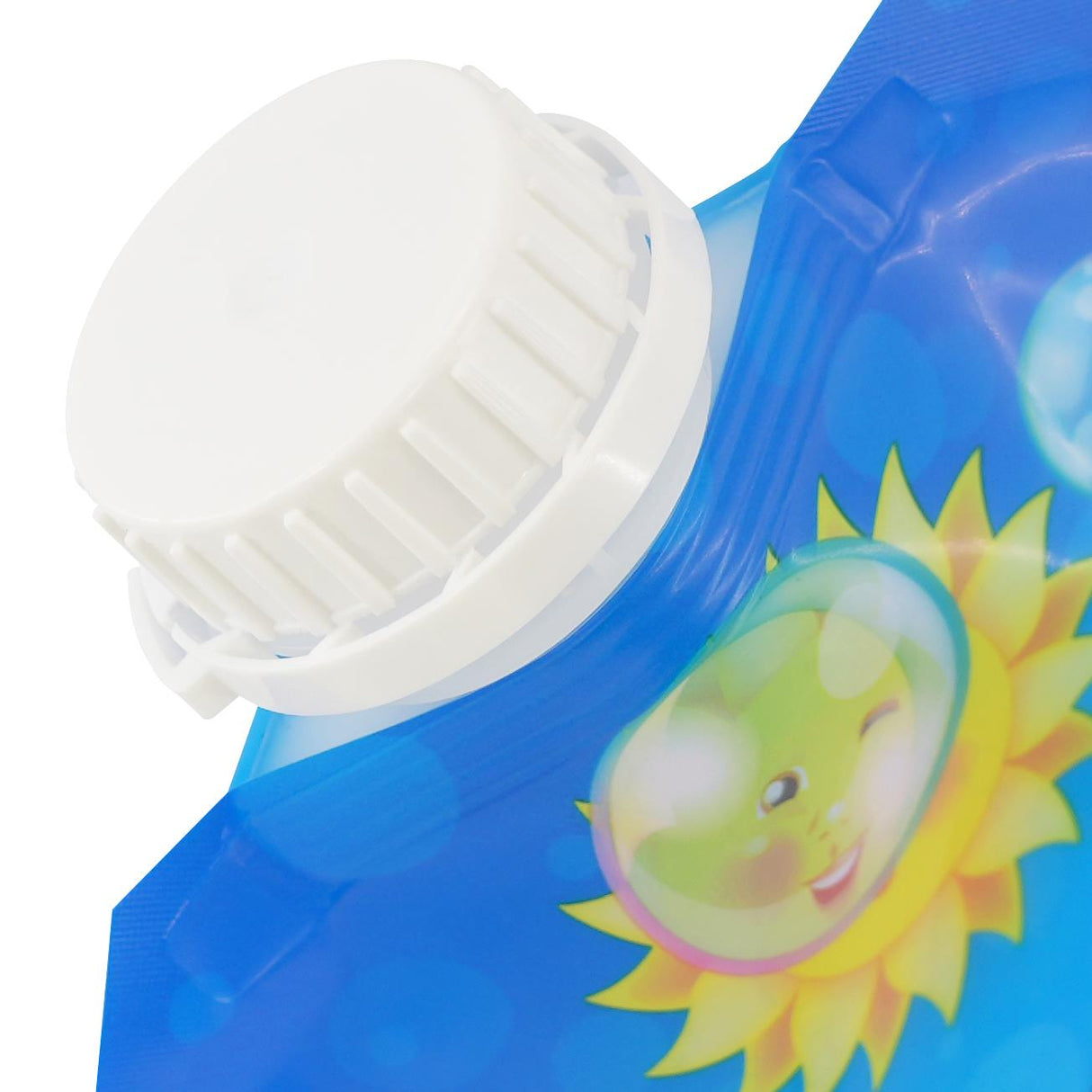 "Refill pack of bubble liquid concentrate with a sunny graphic and child-safe cap." - UKBuyZone