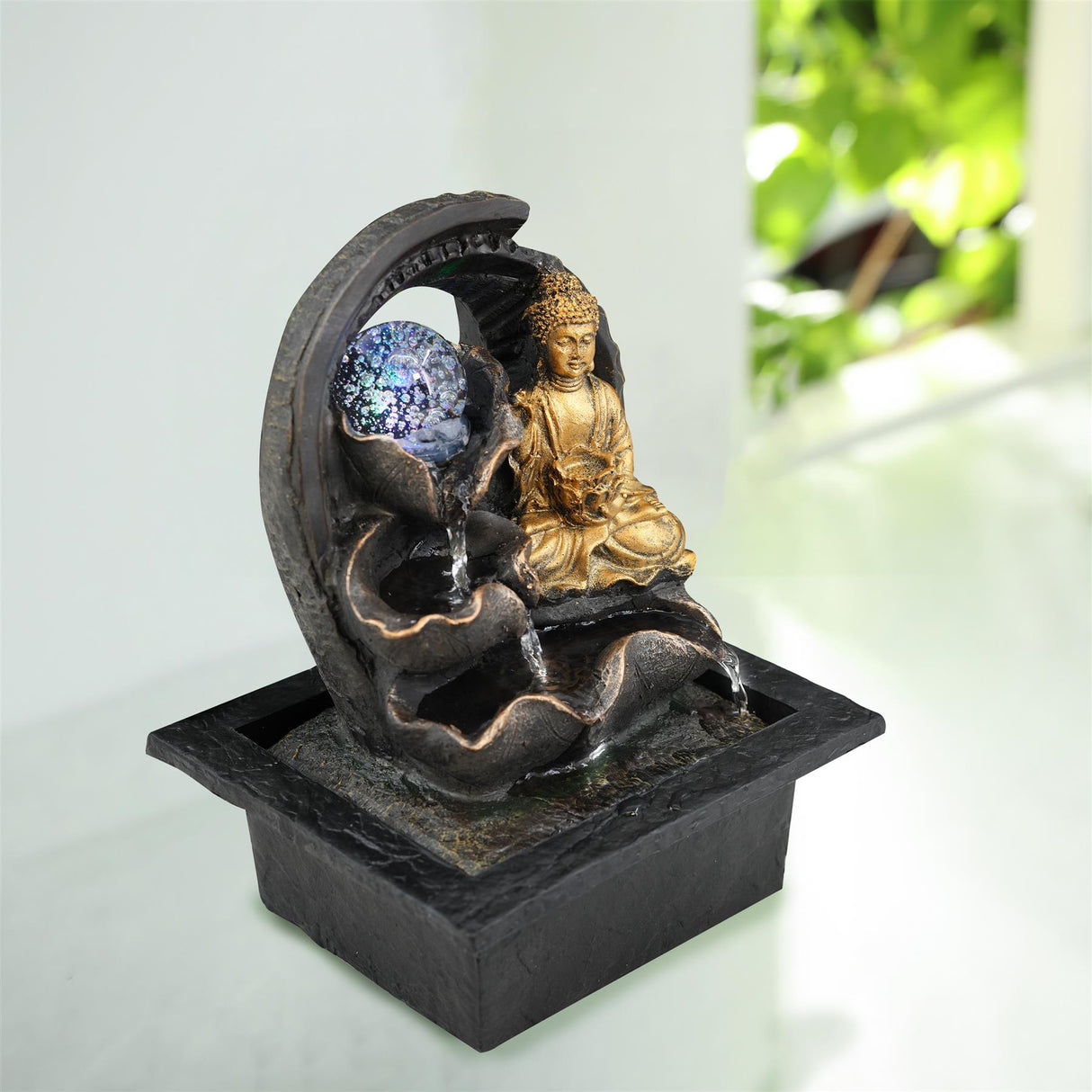 Buddha Crystal Ball Water Feature Indoor With LED by GEEZY - UKBuyZone