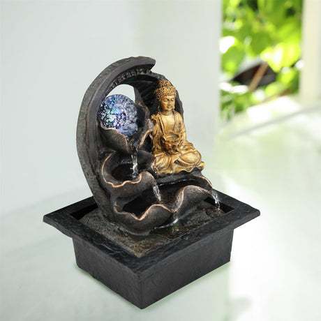 Buddha Crystal Ball Water Feature Indoor With LED by GEEZY - UKBuyZone