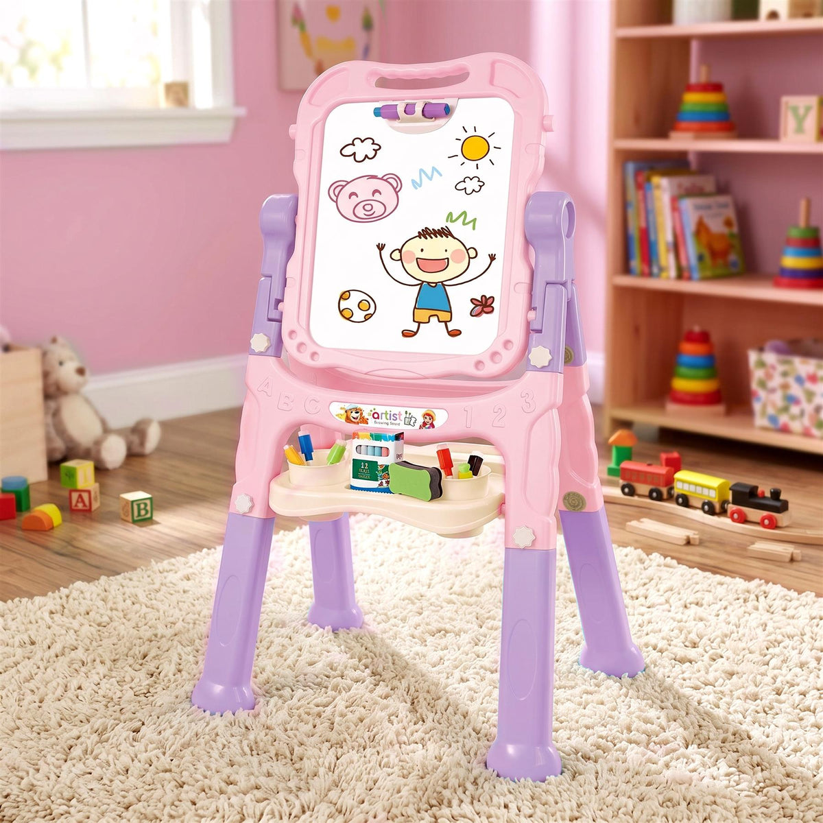 Pink Folding Double-Sided Magnetic Drawing Board