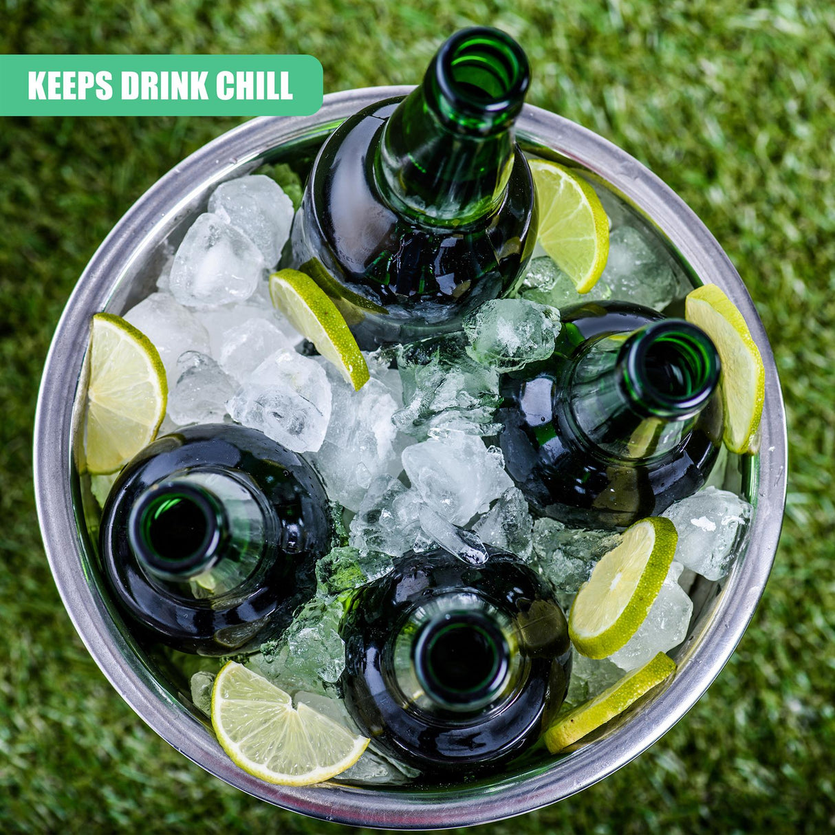 Stainless Steel Ice Bucket Hammered Champagne Drink Wine Cooler With Handles by Geezy - UKBuyZone