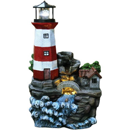 Lighthouse Water Feature Outdoor With LED by GEEZY - UKBuyZone