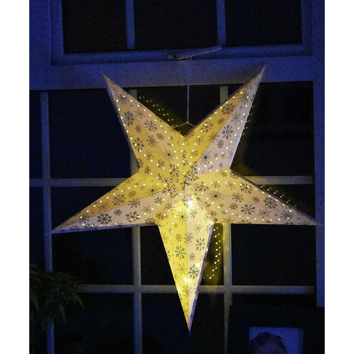 LED 60 cm Silver Snowflakes Hanging Paper Star by Geezy - UKBuyZone