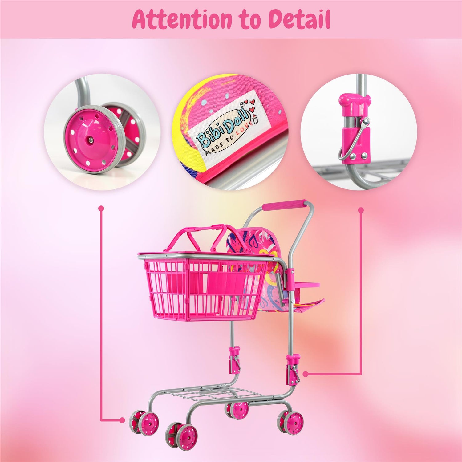 Kids Shopping Trolley with Removable Basket & Doll Seat by BiBi Doll - UKBuyZone