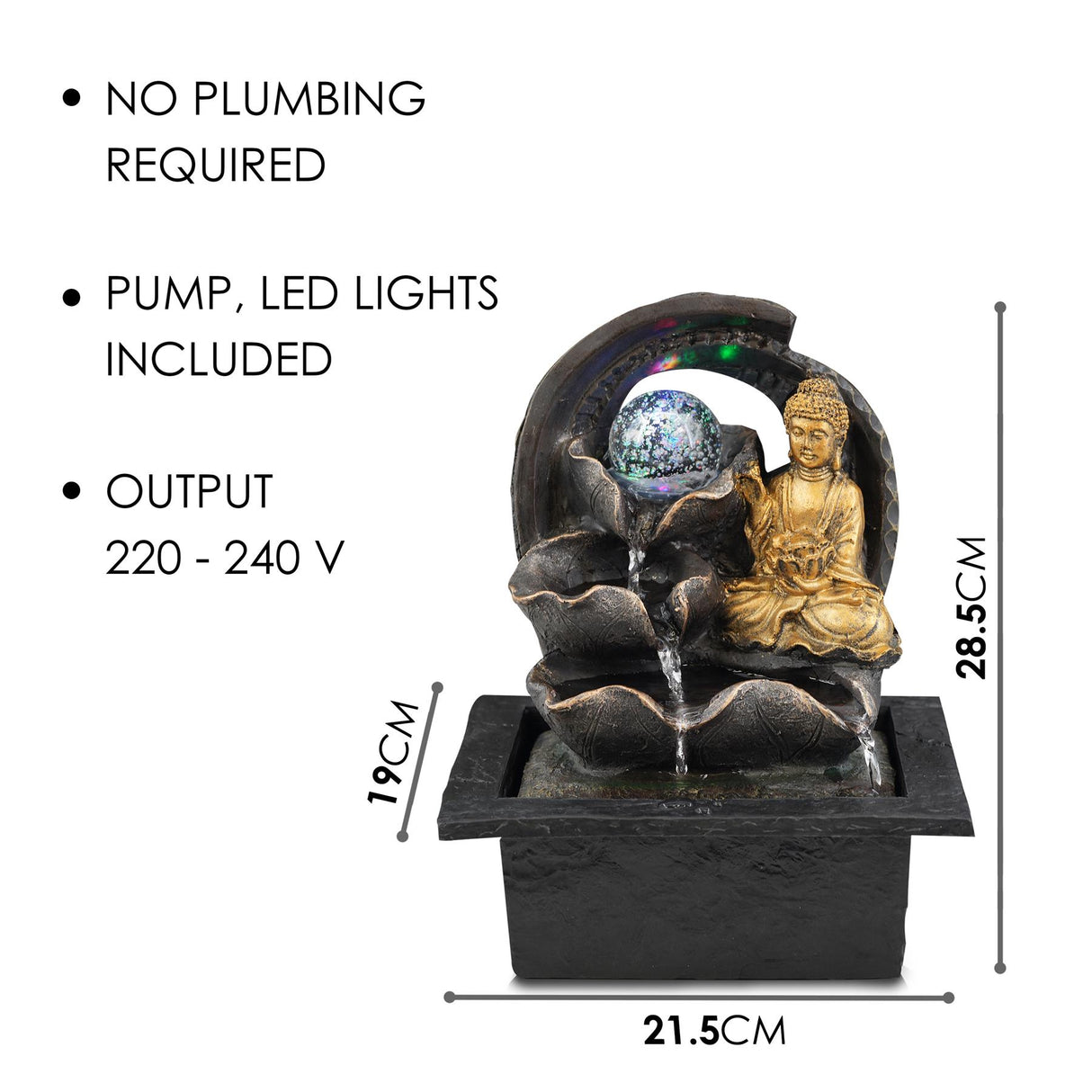 Buddha Crystal Ball Water Feature Indoor With LED by GEEZY - UKBuyZone