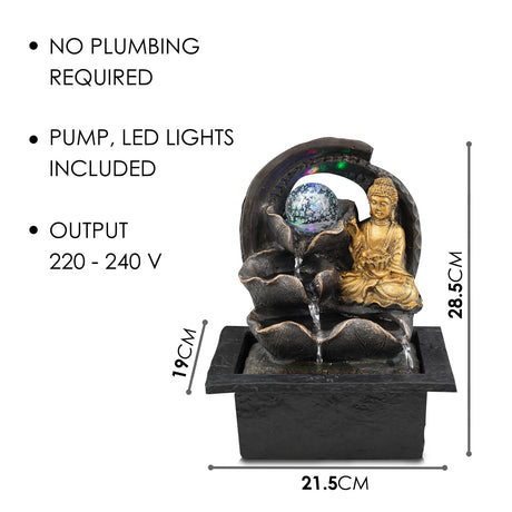 Buddha Crystal Ball Water Feature Indoor With LED by GEEZY - UKBuyZone