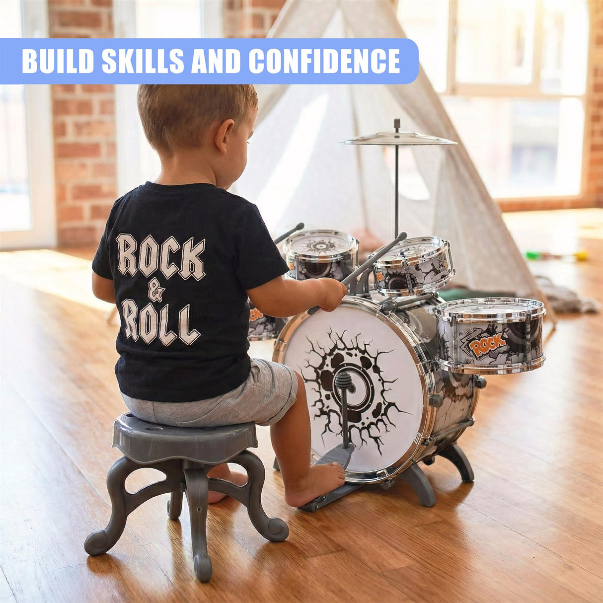 Kids Black and White Drum Kit Play Set